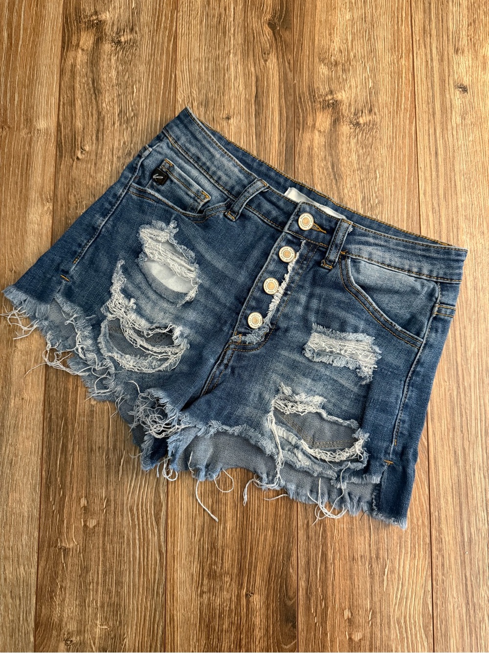 KanCan High-Rise Distressed Denim Shorts - Blue